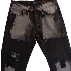 Thrill Denim & Supply Jeans Mens 33X32 Bleach Black Patched Grunge Distressed